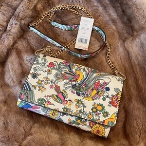 Emerson Chain Wallet New Ivory MFO/Paradise Floral 813 Tory Burch Crossbody